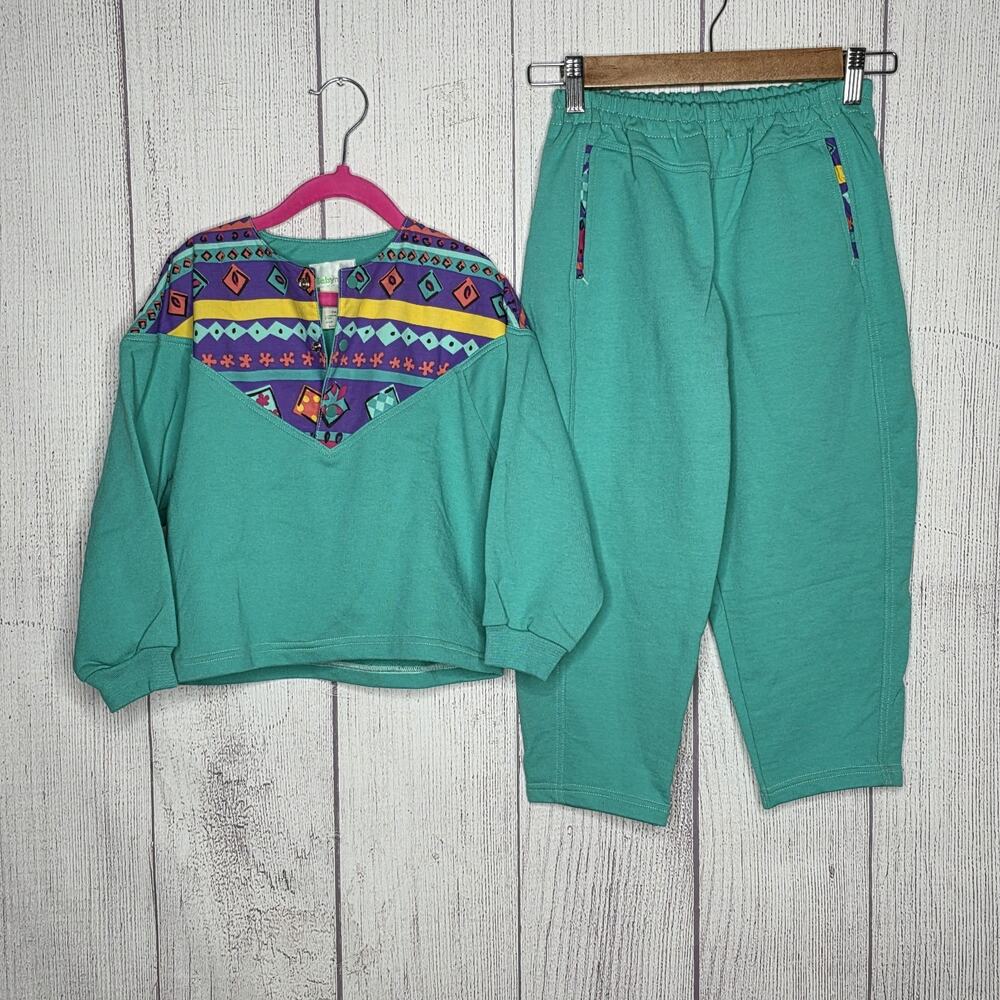 Vintage 90s Baby Mini Colorblock Sweatsuit Set Kids, sz 6